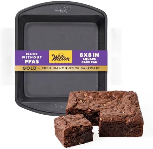 Wilton Gold Non-Stick Square Brownie Cake Pan, Made Without PFAS, 8 x 8 in.