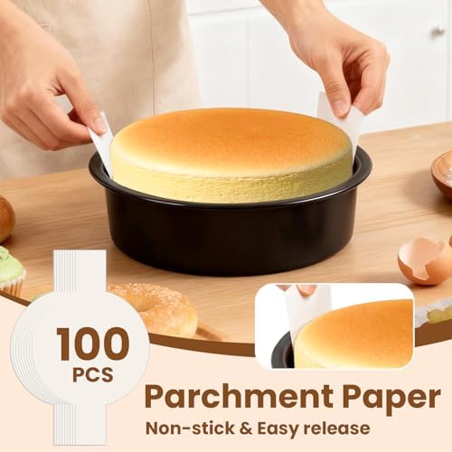 8 Inch Round Cake Pan Set of 3 - Nonstick Carbon Steel Cake Baking Pans with 100 PCS Parchment Paper, Dishwasher Safe, Durable for Layer Cakes, Birthday & Christmas Baking