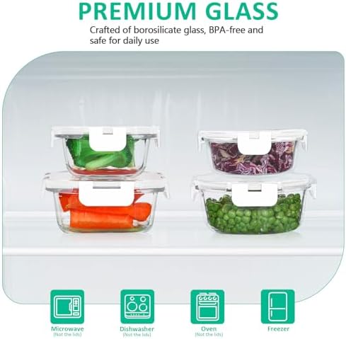 KOMUEE 24 Pieces Glass Food Storage Containers Set, White