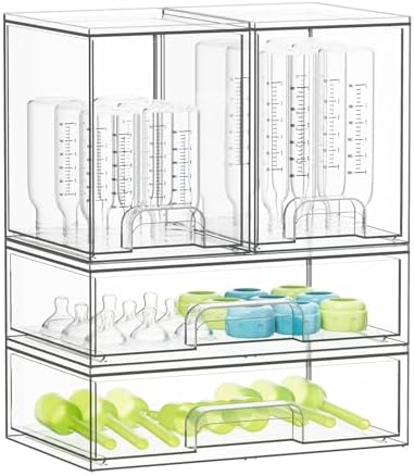 SpaceAid Bottle Storage Organizer Baby - Acrylic Bottles Station Organizer Container, Stackable Clear Drawers for Countertop, Vanity, Bathroom, Cabinet, Pantry Organization, 4 Pack, 2M2L, 14.4" H