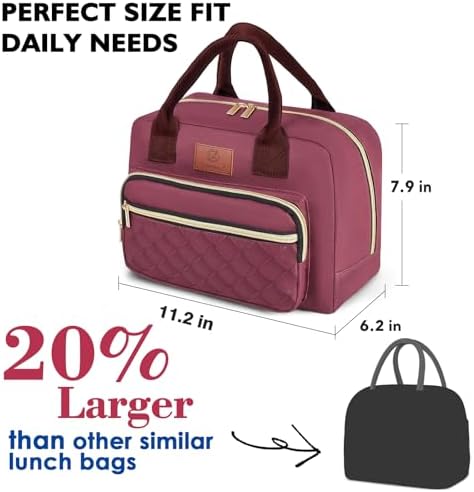 Genteen Lunch Box for Women,Insulated Adult Lunch Boxes,Reusable Cute Lunch Bags for Work,High Capacity Tote for Work, Cooler Bag for Girls Office Travel Picnic School-Red