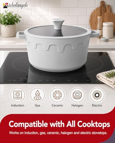 MICHELANGELO 8 Quart Stock Pot with Lid, Titanium Ceramic Nonstick Soup Pot
