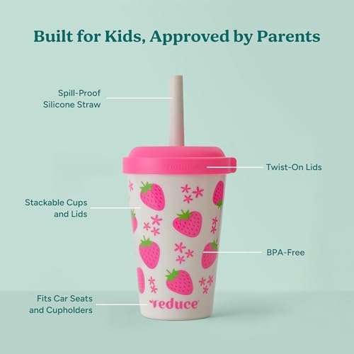 REDUCE GoGo's Kids 5-Pack 12oz Tumbler Cups with Lids & Spill-Proof Straws