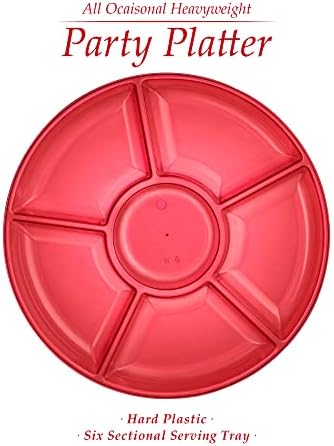Plasticpro 6 Sectional Round Plastic Serving Tray/Platter (2, Red)
