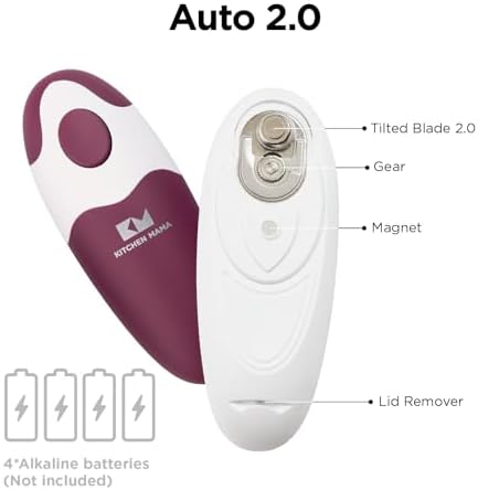 Kitchen Mama Auto 2.0 Electric Can Opener, Cordless, Burgundy Mist