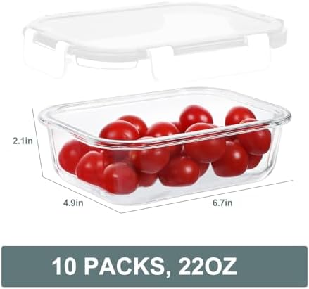 KOMUEE 10 Packs 22 oz Glass Meal Prep Containers with Lids, White