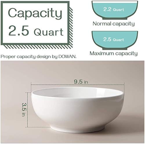 DOWAN Serving Bowls, 90 OZ(9.5") Large Salad Bowls for Entertaining, Side Dishes, Pho, Pasta, Centerpiece Bowls for Dinner Parties, Kitchen Decor, Microwave & Dishwasher Safe, White