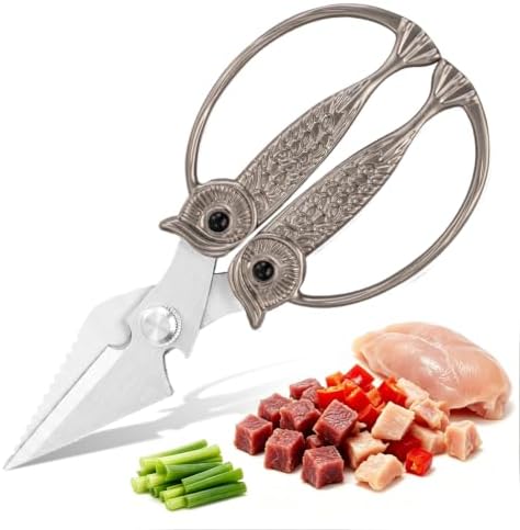 XSNBRD Kitchen Shears,Pearl Nickel Stainless Steel Owl Scissors Large