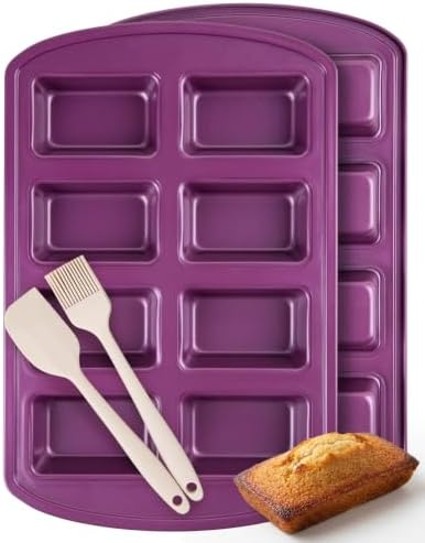 CARTMAN 2-Pack 8-Cavity Mini Loaf Pans, Carbon Steel Bread Pan Set, Purple