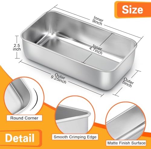 E-far Loaf Pan for Baking Bread, 9 x 5 Inch Stainless Steel Bread Pan, 8PCS