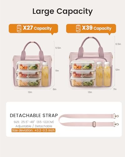 LOVEVOOK Lunch Box for Women,Puffer Lunch Bag with Wide Opening,13L, Purple