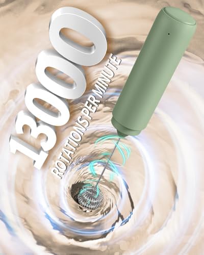 CIRCLE JOY Rechargeable Milk Frother Handheld, Dual Ring Electric Coffee Frother, Portable Hand Frother Wand Drink Mixer for Matcha Lattes Cappuccino, Kitchen Gifts, Green