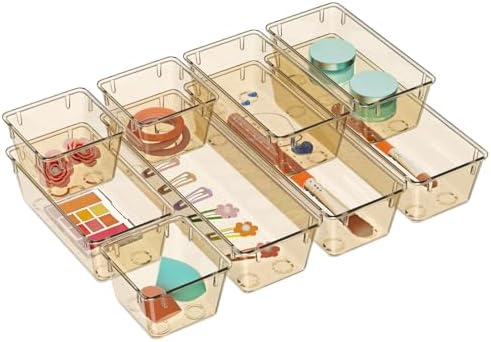 12 Pack Clear Drawer Organizer Set, Drawer Storage Trays, Storage Bins