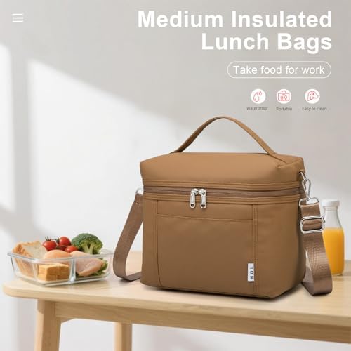 NOL 8L Insulated Lunch Bag for Women, (Medium(normal), Brown