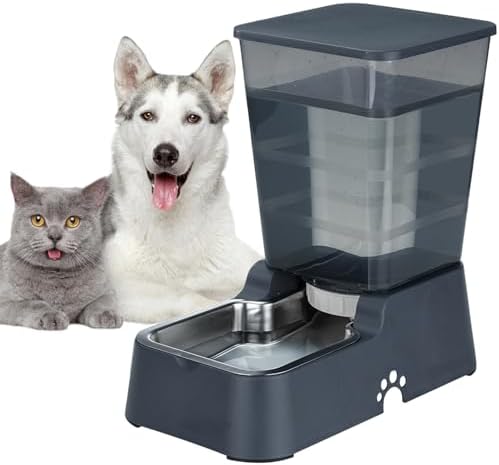 Automatic 5.4L/1.4Gal Pet Waterer, Pet Automatic Dog Water Dispenser Gravity Stainless Steel Water Feeder, Large Capacity Feeding Bowls for Cats and Medium & Large-Sized Dogs