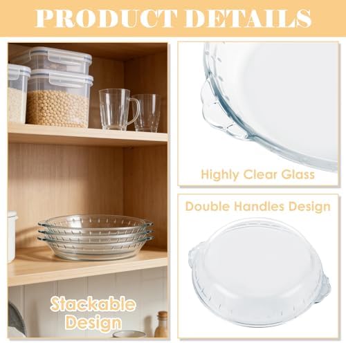 4 Set Glass Pie Pan with Handles, 7 Inch Glass Pie Plate for Baking, Round Glass Pie Dish for Baking Quiches, Tarts, Desserts & Salads, Oven & Freezer Safe Kitchen Accessories