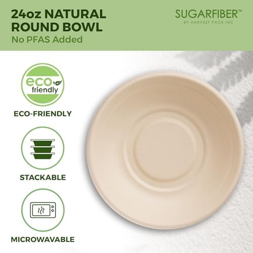 24oz Compostable Paper Bowls Disposable Round Natural Soup Bowls, 500 Count