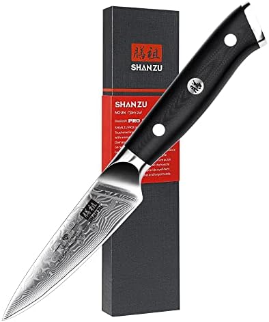 SHAN ZU 4 In Damascus Paring Knife, Professional Extra Sharp Kitchen Knife