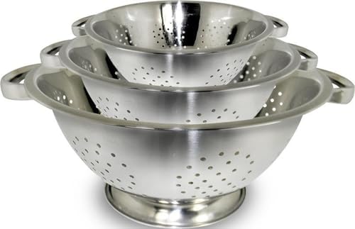 ExcelSteel Colander Set Stainless Steel | Nesting Design | Mirror Polished | Oversized Handles | 1-4 Quart, Set of 3