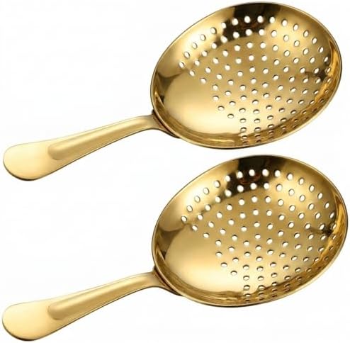 Boao 2 Pack Julep Strainers Stainless Steel Strainer Cocktail Spoon, Gold