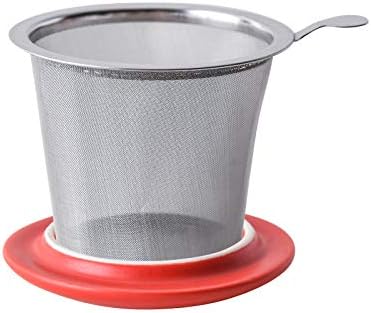 Yundu 12 OZ Matte Red Ceramics Teacup with Infuser and Lid, Mug with Lid for Steeping - Stainless Steel Infuser for Loose Leaf Tea, Home Office Gift for Tea Lovers