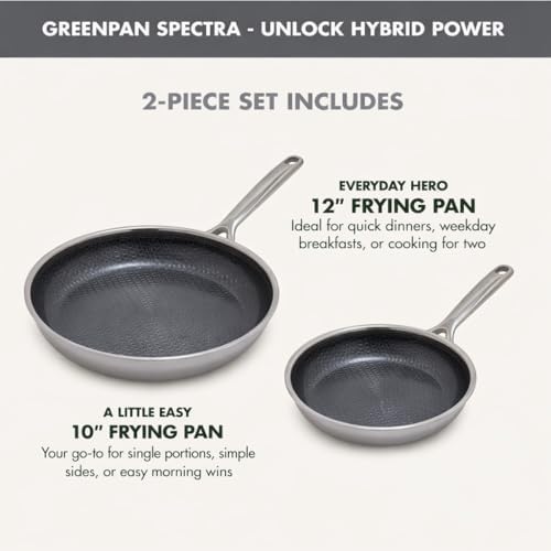 GreenPan Spectra 10" & 12" Frying Pan Skillet, Hybrid Tri-Ply Stainless Steel, PFAS-Free Ceramic Nonstick Textured Cooking Surface, Induction Cookware, Dishwasher Safe, Oven & Broiler Temp to 850˚F