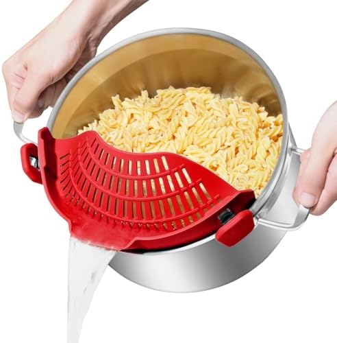 AUOON Pot Strainer Clip on Silicone, Large 10.45 x 4.33 in, Red