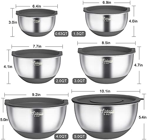Wildone Mixing Bowls with Airtight Lids, Stainless Steel Mixing Bowls Set