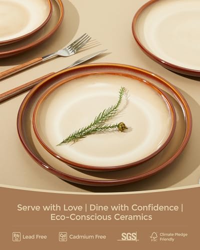 Pokini Stoneware Dinnerware Sets for 8, 24pcs Plates and Bowls Sets Dishes