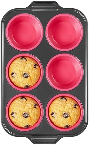 BRONYPRO Jumbo Silicone Muffin & Cupcake Pan for Baking with Metal Frame, Extra Large 3.5dia Muffin Tins Easy to Pop Nonstick Non Toxic Bakeware for Oven, Rose Pink