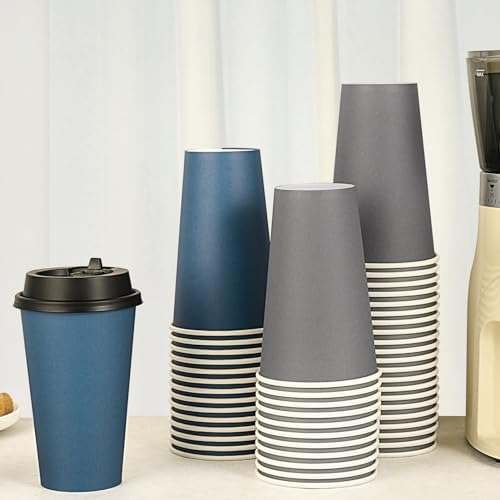 LITOPAK 100 Pack 16 oz Disposable Paper Coffee Cups with Lids
