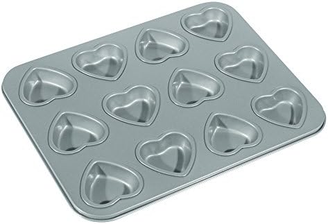 Fox Run Mini Heart Muffin Pan, 12-Cup, Preferred Non-Stick, Gray