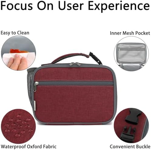 GYEUKHAM Insulated Lunch Box for School, Thermal Reusable Durable Freezable Lunch Bags for Kids Boys Girls Men Women - Small Soft Cooler Portable Lunch Tote Kit for Work Picnic Travel,Dark Red