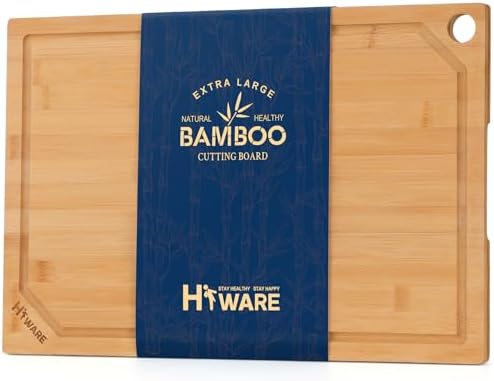 Hiware Extra Large 18" x 12" Bamboo Cutting Board for Kitchen, Heavy Duty Wood Cutting Board with Juice Groove, 100% Organic Bamboo, Pre Oiled