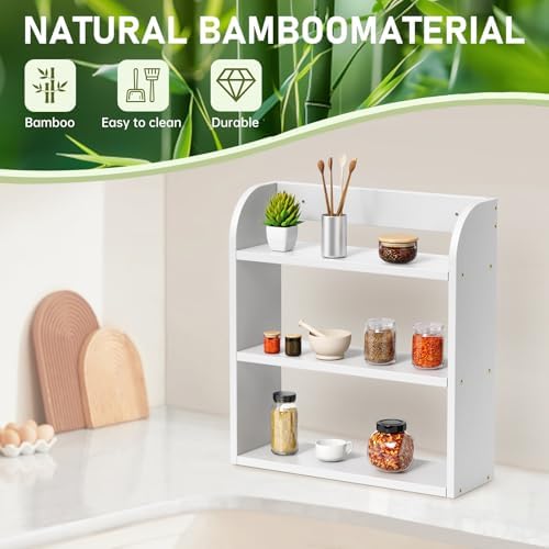 ROMGUAR CRAFT 3 Tier Bamboo Spice Rack, Countertop or Wall Mounting, White
