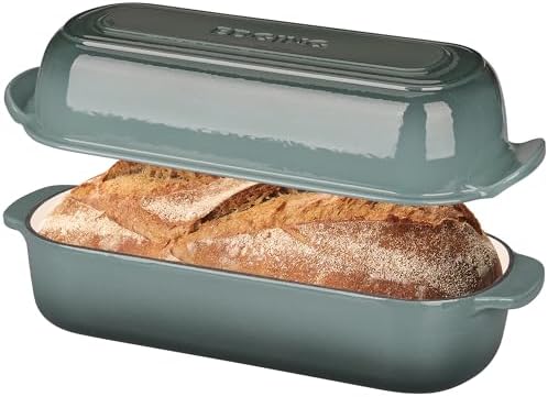 EDGING CASTING Enameled Cast Iron Loaf Pan with Lid, Bread pan, Dutch Oven Bread pan for Homemade Sourdough Bread Baking, 12.5x5.5 inch, 5qt, Slateblue