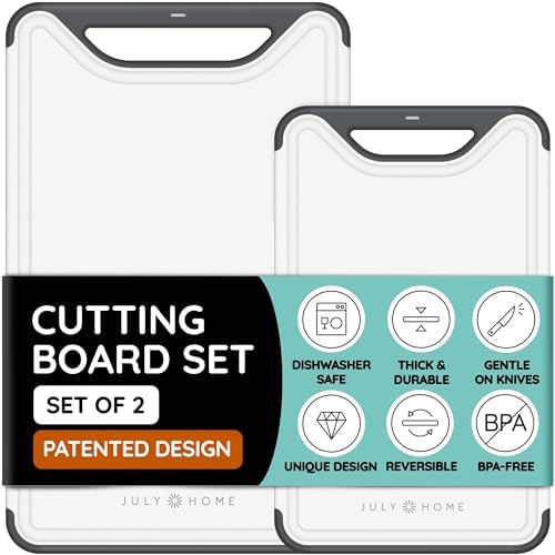 Cutting Boards for Kitchen, Plastic Cutting Board Set of 2, Dishwasher Safe Cutting Boards w/Juice Grooves for Meat, Veggies, Easy Grip Handle, Easy Grip Handle