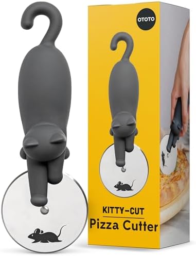 OTOTO Kitty Cut Pizza Cutter Wheel - Pizza Cutters Stainless Steel, Funny Kitchen Gadgets and Kitchen Gifts, Cat Gift for Women Cat Lovers (kitty cut)