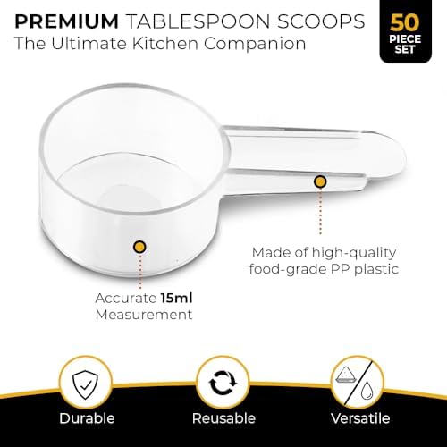 50 Pack Tablespoon Measuring Spoons, 1 Tbsp (15 mL) Plastic Coffee Scoops