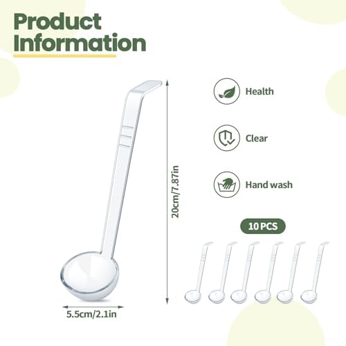 10 Pcs 1 Oz Small Ladle 7.87 Inches Mini Ladles for Serving Sauce, Soup, Dressing, Punch Bowl, Gravy, Cocktail, Fruit Juices – Clear Plastic Long Handle Ladles for Parties, Catering (Transparent)