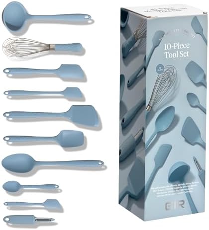 GIR: Get It Right 10-Piece Spatula Set & Silicone Utensils for Kitchen - Slate - Heat Resistant to 425°F - Dishwasher Friendly - Includes Ladle, Whisk, Potato Peeler & Kitchen Spoons