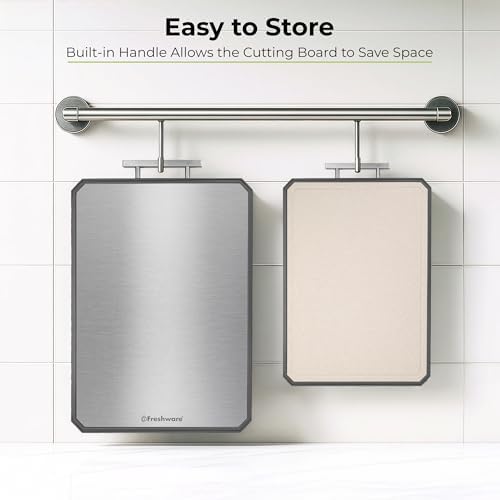 Freshware Titanium Cutting Board for Kitchen, Set of 2, Double Sided Cutting Boards, Pure Titanium/PP, Chopping Board with Juice Grooves, Dishwasher Safe, Medium 12.1" by 8.3" and Large 16.2" by 11"