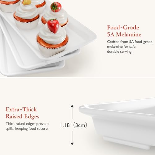 Bumusty 3-Tier Melamine Serving Tray Set, 11.5 x 5.6 in, Black Stand