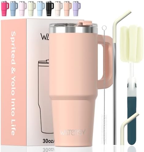 20 oz Tumbler with Handle,Tumbler with Lid and Straw,Double Wall Insulated Cup Stainless Steel Travel Mug(Cold for 34 Hours),Water Bottle for Iced Tea,Coffee,Cold Beverages(Pink)