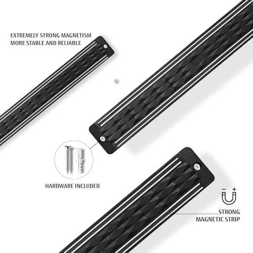 Black Knife Set with Magnetic Strip for Wall,6-Piece