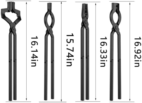 Blacksmith Tongs Set, 17 Inch Carbon Steel Forging Tongs, 4-Piece Professional Blacksmithing Tools for Beginners and Expert Craftsmen