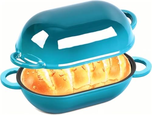 Enamelled Cast Iron Bread Loaf Pot, Non Stick Dutch Oven for Sourdough Bread Baking, Oven Safe (Peacock Blue, 3 Quarts)