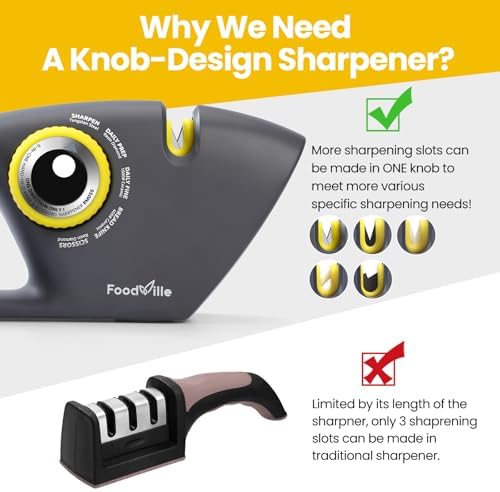 FoodVille 5 in 1 Knife Sharpener with 5 Stages including Tungsten, Diamond, Ceramic for Scissors and All Kinds of Kitchen Knives with Straight and Serrated Blades