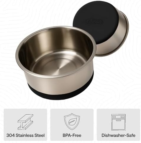 GORILLA GRIP Dog Bowl, Food Grade Stainless Steel Water Bowls, 6 Cup Black