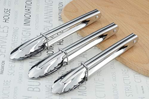 HINMAY 7-Inch Small Stainless Steel Serving Tongs, Set of 3 (Silver)